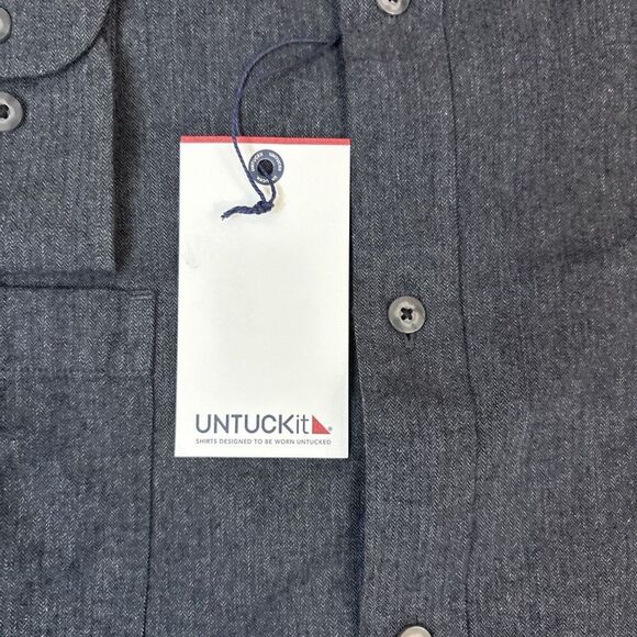 Untuckit 3XL Long Sleeve Button Down Shirt Regular Fit Hemsworth Charcoal NWT - Picture 7 of 8